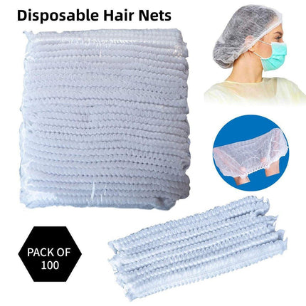 100pcs Disposable Non Woven Hairnet Caps for Food Service Kitchen Work Use.