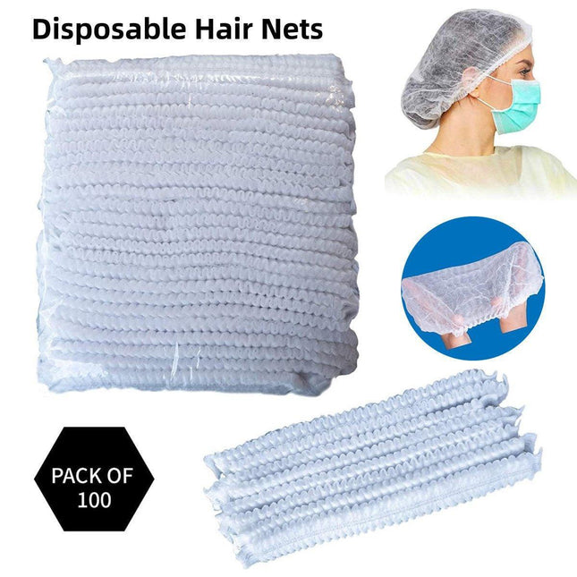 100pcs Disposable Non Woven Hairnet Caps for Food Service Kitchen Work Use.