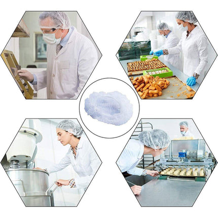 100pcs Disposable Non Woven Hairnet Caps for Food Service Kitchen Work Use.
