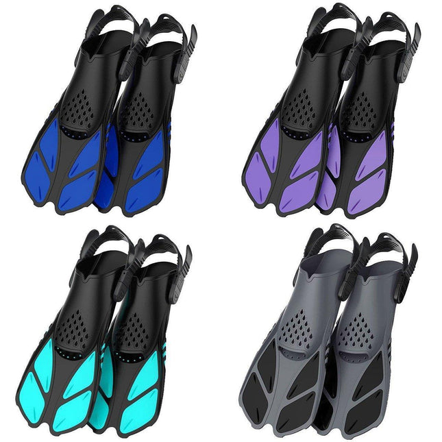 Adjustable Diving Flippers Swim Fins for Snorkeling Freestyle Training Gear - Black-S/M.