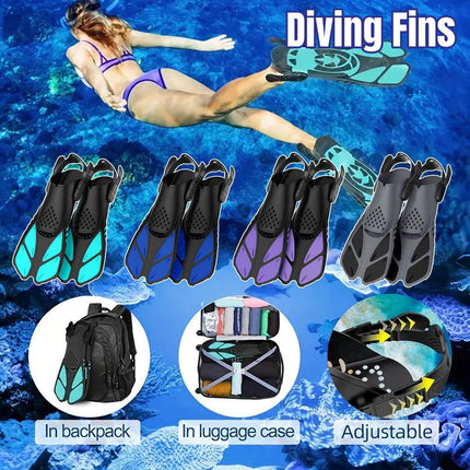 Adjustable Diving Flippers Swim Fins for Snorkeling Freestyle Training Gear - Blue-S/M.