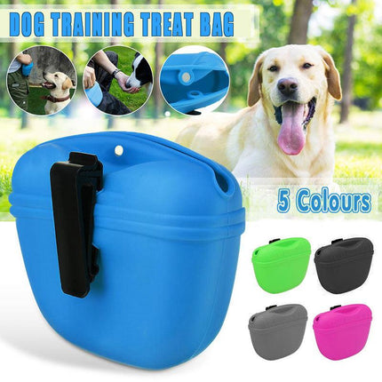 Dog Training Treat Bag Silicone Pet Pouch with Clip Waist Belt Snack Holder - Black.
