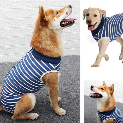 Dog Recovery Suit Anti-Lick Wound Protector Pet Clothing Post-Surgery Belly - Stripes-XL.