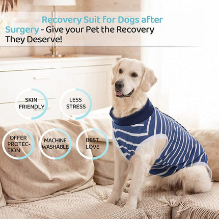 Dog Recovery Suit Anti-Lick Wound Protector Pet Clothing Post-Surgery Belly - Stripes-XL.