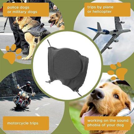 Black Adjustable Dog Ear Muffs Noise Reducing Pet Headwrap Protective Ear Cover - L.