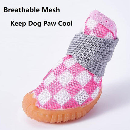 4pcs Breathable Mesh Dog Shoes Small Pets Puppy Paw Protection Summer Boots - Green-5.