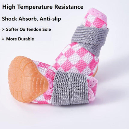 4pcs Breathable Mesh Dog Shoes Small Pets Puppy Paw Protection Summer Boots - Pink-3.