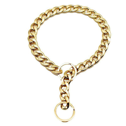 Dog Chain Collar Heavy Duty Choker Double Pet Slip Check Twist Link Chrome Chain Gold - 35CM.