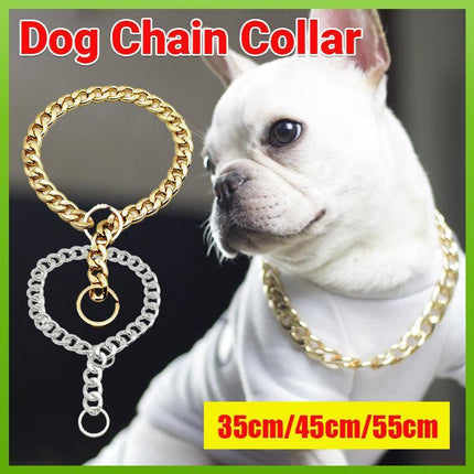 Dog Chain Collar Heavy Duty Choker Double Pet Slip Check Twist Link Chrome Chain Silver - 35CM.