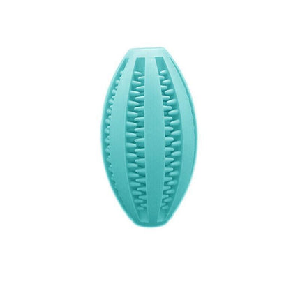Dog Chew Toy Rubber Ball Treat Dispenser Dental Cleaning Training Play Ball - Green Rugby (11.5CM).