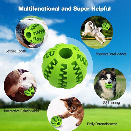 Dog Chew Toy Rubber Ball Treat Dispenser Dental Cleaning Training Play Ball - Yellow Rugby (11.5CM).