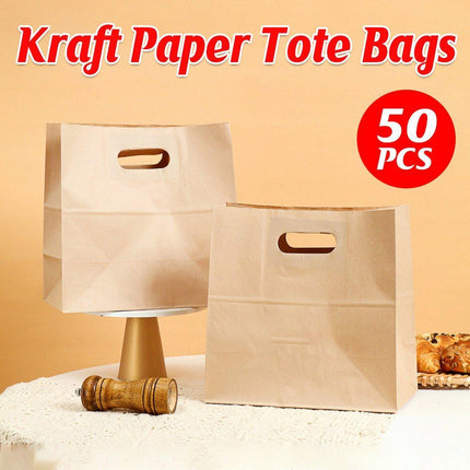50PCS Scooped Kraft Paper Tote Bags Gift Bags for Party Wedding Packaging.