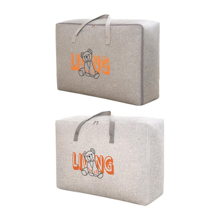 2pcs Cartoon Bear Luggage Organizer Storage Bags Blanket Quilt Closet Box Set - White-M.