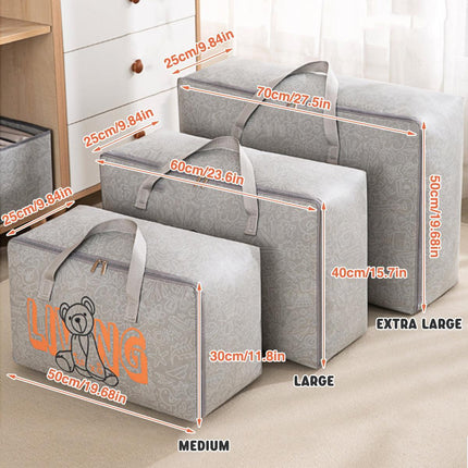 2pcs Cartoon Bear Luggage Organizer Storage Bags Blanket Quilt Closet Box Set - White-M.