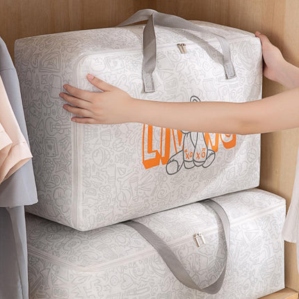 2pcs Cartoon Bear Luggage Organizer Storage Bags Blanket Quilt Closet Box Set - White-M.