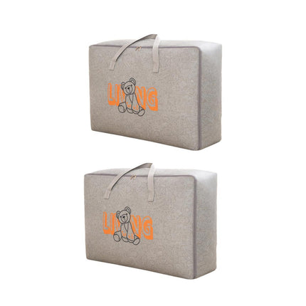 2pcs Cartoon Bear Luggage Organizer Storage Bags Blanket Quilt Closet Box Set - White-M.