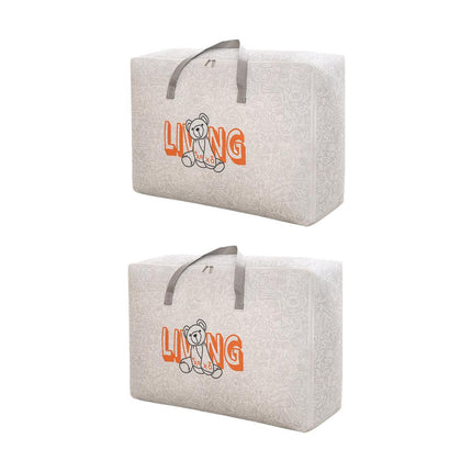 2pcs Cartoon Bear Luggage Organizer Storage Bags Blanket Quilt Closet Box Set - White-M.