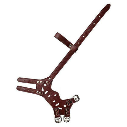 Adjustable Leather Pet Dog Mask Mouth Muzzle Anti Barking Bite Stop Chewing Brown - L.