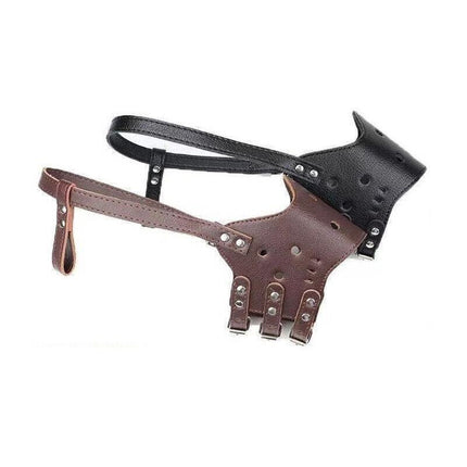 Adjustable Leather Pet Dog Mask Mouth Muzzle Anti Barking Bite Stop Chewing Brown - L.