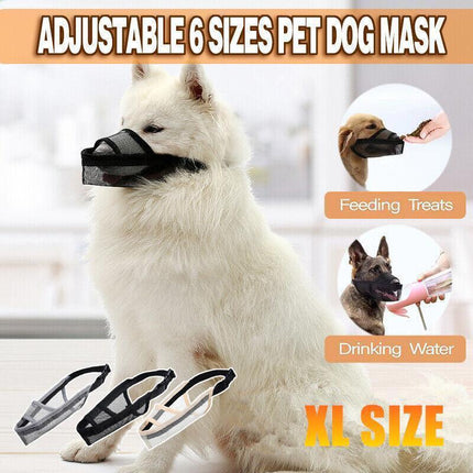Adjustable XL Size Pet Dog Mask Mouth Muzzle Anti Barking Bite Stop Chewing Mask - Grey.