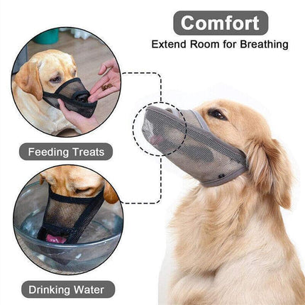 Adjustable XL Size Pet Dog Mask Mouth Muzzle Anti Barking Bite Stop Chewing Mask - Grey.