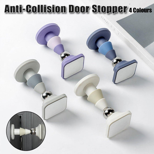 Silicone Silent Door Stopper with Suction Base and Secure Hold Catch Design - Purple.