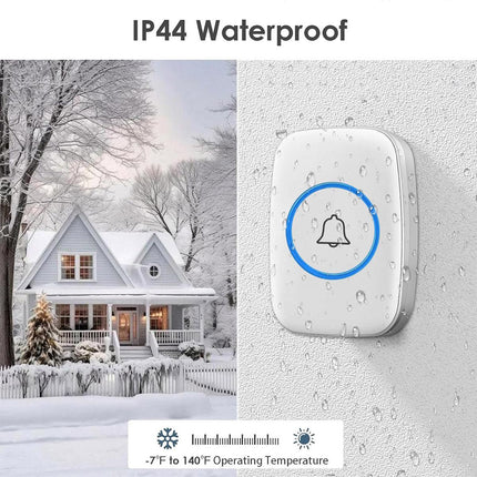 Wireless Doorbell Kit Home Call Button Remote Control White Waterproof Chime.