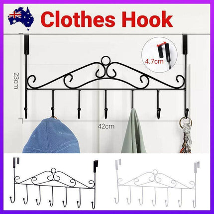 7-Hooks For Bedroom Over The Door Hanger Clothes Storage Towel Iron Hanging Rack - Black.