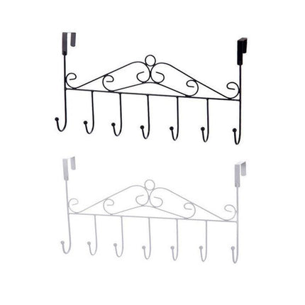 7-Hooks For Bedroom Over The Door Hanger Clothes Storage Towel Iron Hanging Rack - Black.