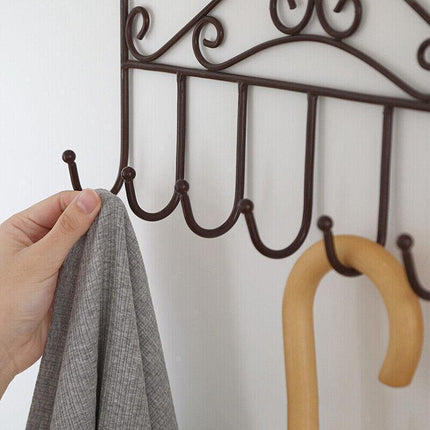 7-Hooks For Bedroom Over The Door Hanger Clothes Storage Towel Iron Hanging Rack - Black.