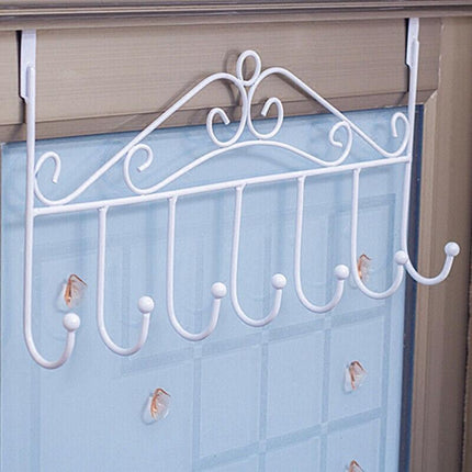 7-Hooks For Bedroom Over The Door Hanger Clothes Storage Towel Iron Hanging Rack - Black.