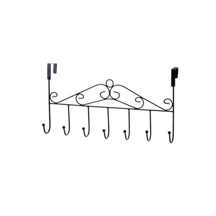 7-Hooks For Bedroom Over The Door Hanger Clothes Storage Towel Iron Hanging Rack - Black.