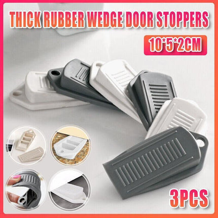 3Pcs Thick Rubber Wedge Door Stoppers Floor Carpet Heavy Duty Door Stop Security - White.
