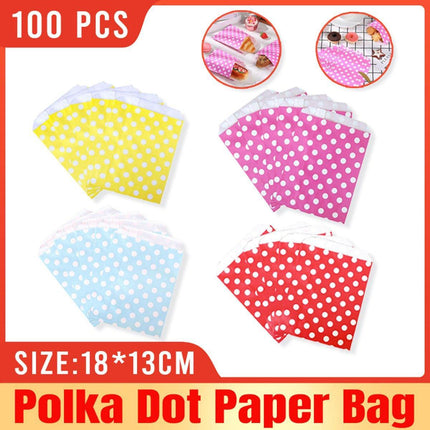 100pcs Colourful Polka Dot Paper Bags for Food Desserts Party Treats Packaging - Red.