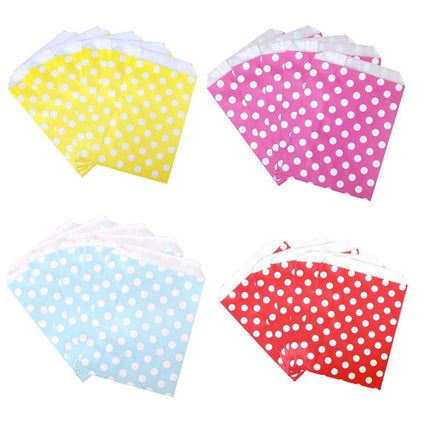 100pcs Colourful Polka Dot Paper Bags for Food Desserts Party Treats Packaging - Red.