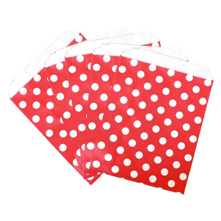 100pcs Colourful Polka Dot Paper Bags for Food Desserts Party Treats Packaging - Red.