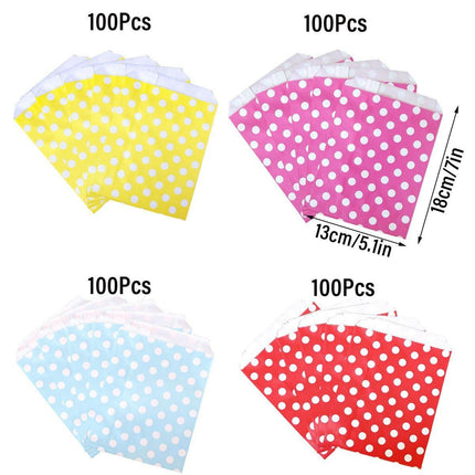 100pcs Colourful Polka Dot Paper Bags for Food Desserts Party Treats Packaging - Rose red.