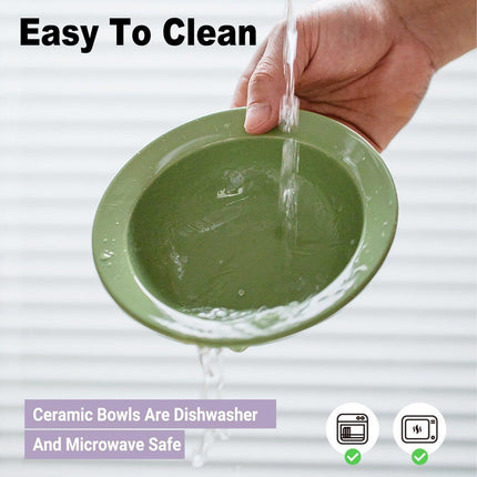Ceramic Slanted Double Pet Bowl Cat Dog Food Water Bowl Non-Slip Feeding Dish - Green.