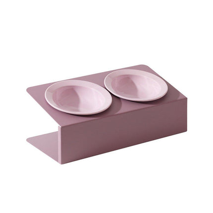 Ceramic Slanted Double Pet Bowl Cat Dog Food Water Bowl Non-Slip Feeding Dish - Green.