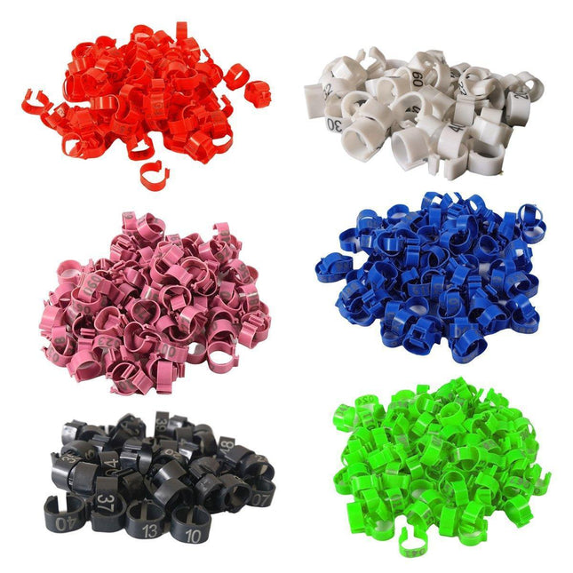 100X 001-100 Digital Numbered Bird Leg Band Rings Clip For Pigeon Parrot Poultry - Red.
