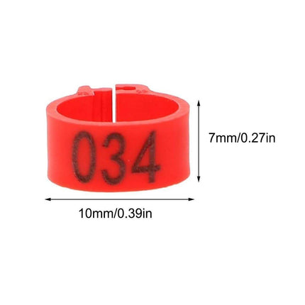 100X 001-100 Digital Numbered Bird Leg Band Rings Clip For Pigeon Parrot Poultry - Red.
