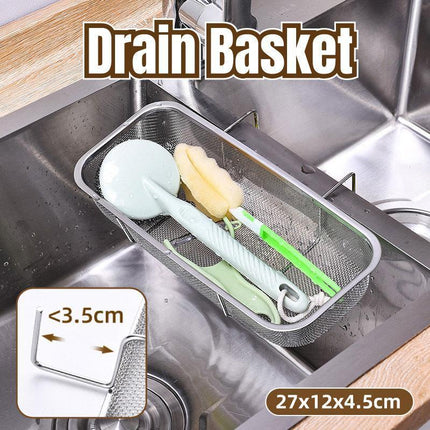 Stainless Steel Sink Drainer Basket Rack for Kitchen Dish Drying and Storage.