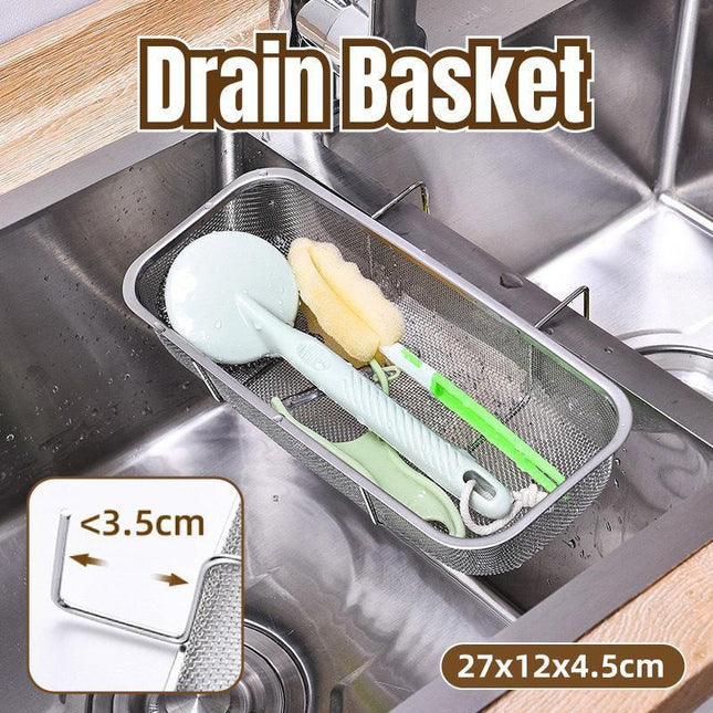 Stainless Steel Sink Drainer Basket Rack for Kitchen Dish Drying and Storage.