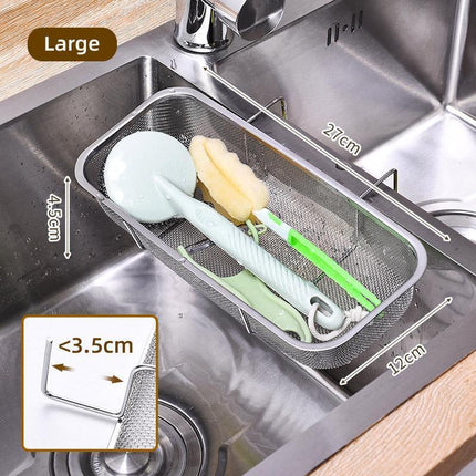 Stainless Steel Sink Drainer Basket Rack for Kitchen Dish Drying and Storage.