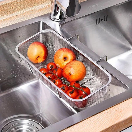 Stainless Steel Sink Drainer Basket Rack for Kitchen Dish Drying and Storage.