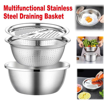 Multifunctional 201 Stainless Steel Basin 3 in 1 Colanders Basin Mixing Bowl Set.