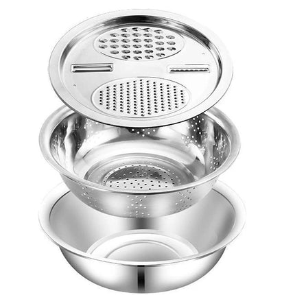 Multifunctional 201 Stainless Steel Basin 3 in 1 Colanders Basin Mixing Bowl Set.