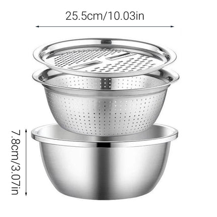 Multifunctional 201 Stainless Steel Basin 3 in 1 Colanders Basin Mixing Bowl Set.