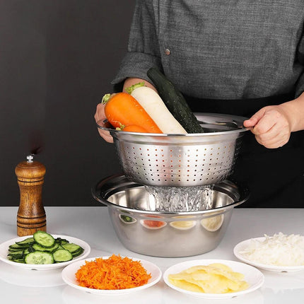 Multifunctional 201 Stainless Steel Basin 3 in 1 Colanders Basin Mixing Bowl Set.