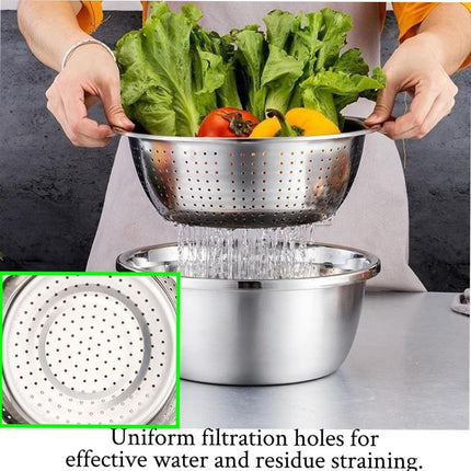 Multifunctional 201 Stainless Steel Basin 3 in 1 Colanders Basin Mixing Bowl Set.